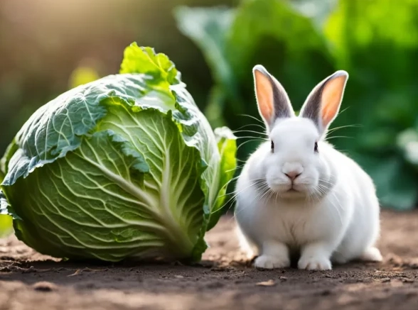 rabbits eating cabbage